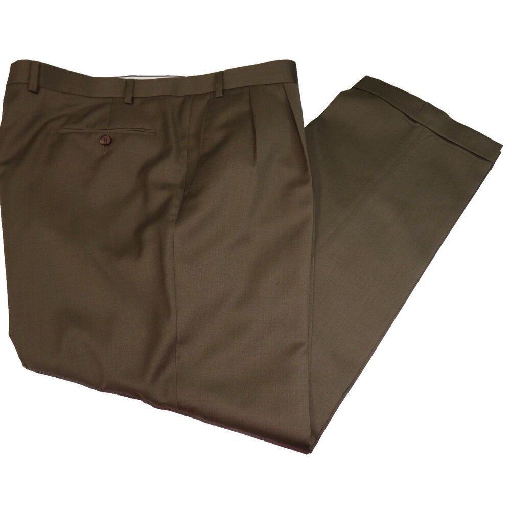 Lauren Ralph Lauren Dress Pants Mens 40x30 Brown 100% Wool Pleated Cuffed Slacks